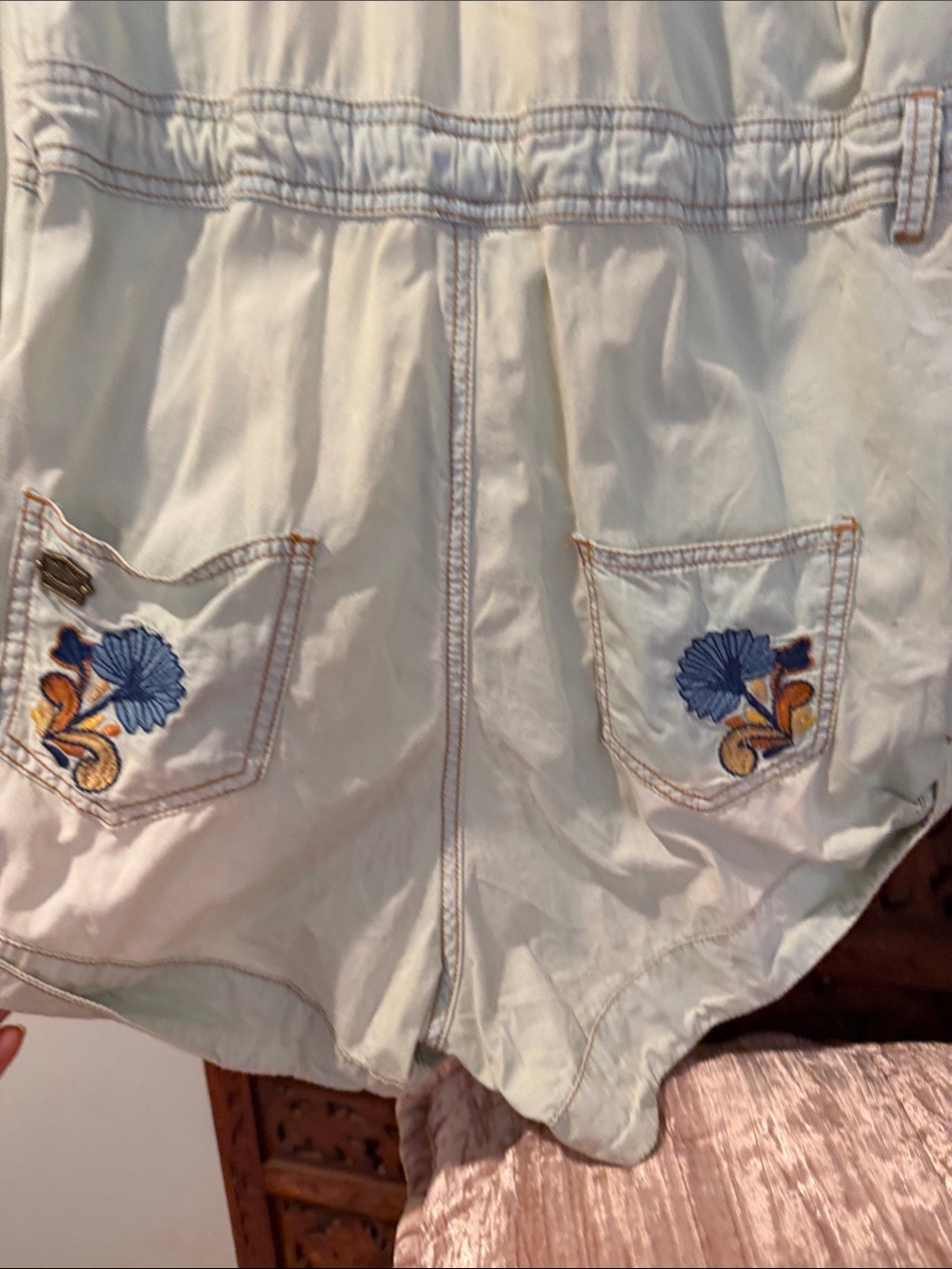 Spell & the Gypsy Route 66 Embroidered Light Blue denim western romper - Picture 9 of 10